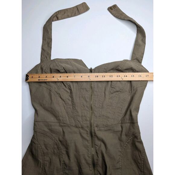 By Anthropologie Zip-Front Halter Corset Dress Green Size Medium Midi - Picture 7 of 13